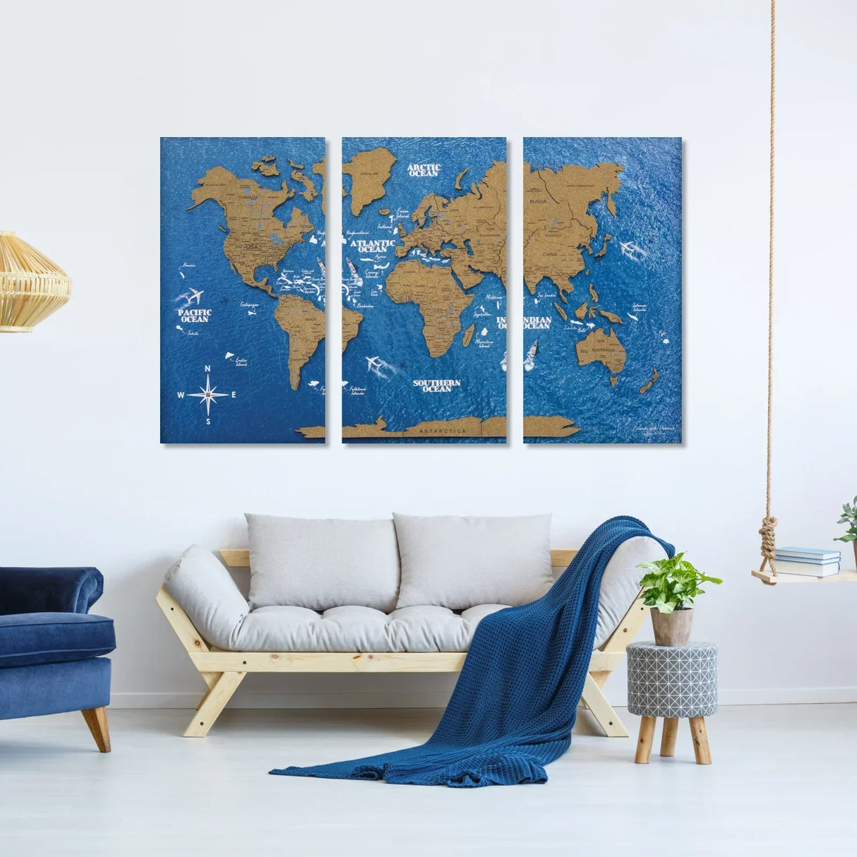 2D Weltkarte aus Kork - Ocean / M (71 x 112 cm)