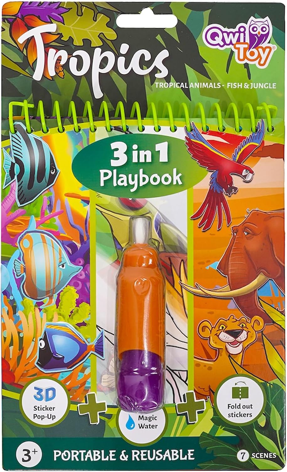 QwiToy 3-in-1 Playbook Tropics – Das farbenfrohe Dschungel- und Unterwasserabenteuer für Kinder ab 3 Jahren. 58347556241792