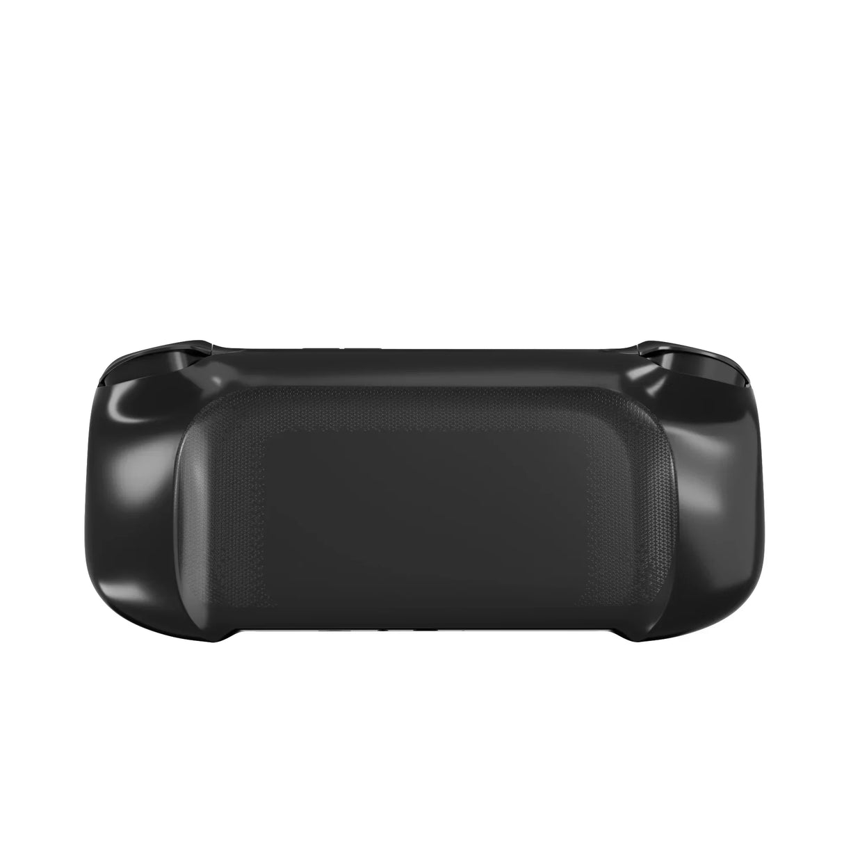 Rückansicht der abxylute One Pro Gaming-Konsole in mattem Schwarz mit ergonomisch strukturierten Griffen für optimalen Halt.