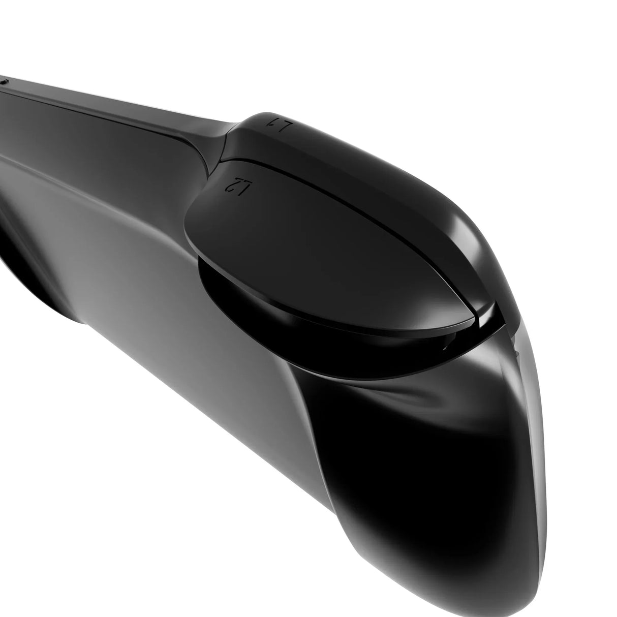 Detailansicht der ergonomischen L1- und L2-Schultertasten sowie der Trigger auf der Oberseite der abxylute One Pro Handheld-Konsole.