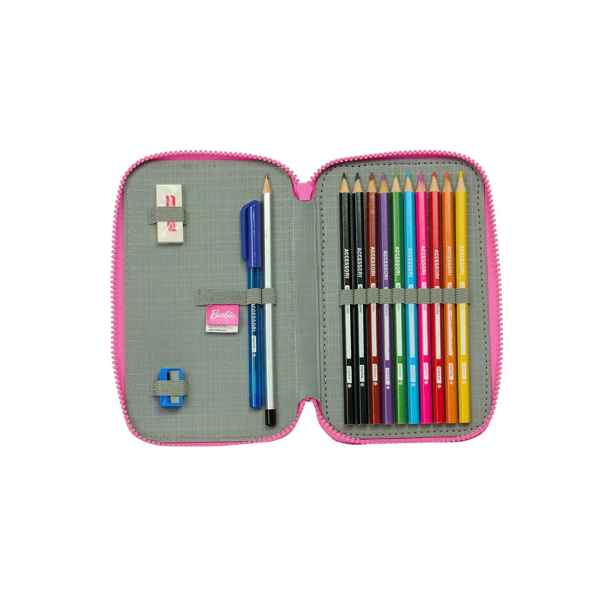 Barbie « Love » - Trousse comprenant des crayons, un taille-crayon et une gomme (28 pièces)