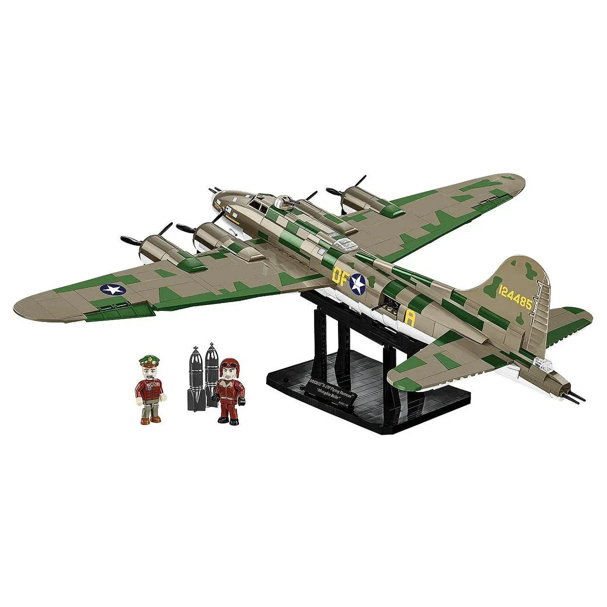 Modell eines B-17 Flying Fortress Bombers mit zwei Figuren und Bomben