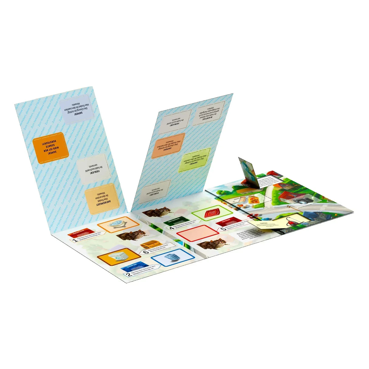 Pop-up-Buch mit Katzenmotiven und Rätseln