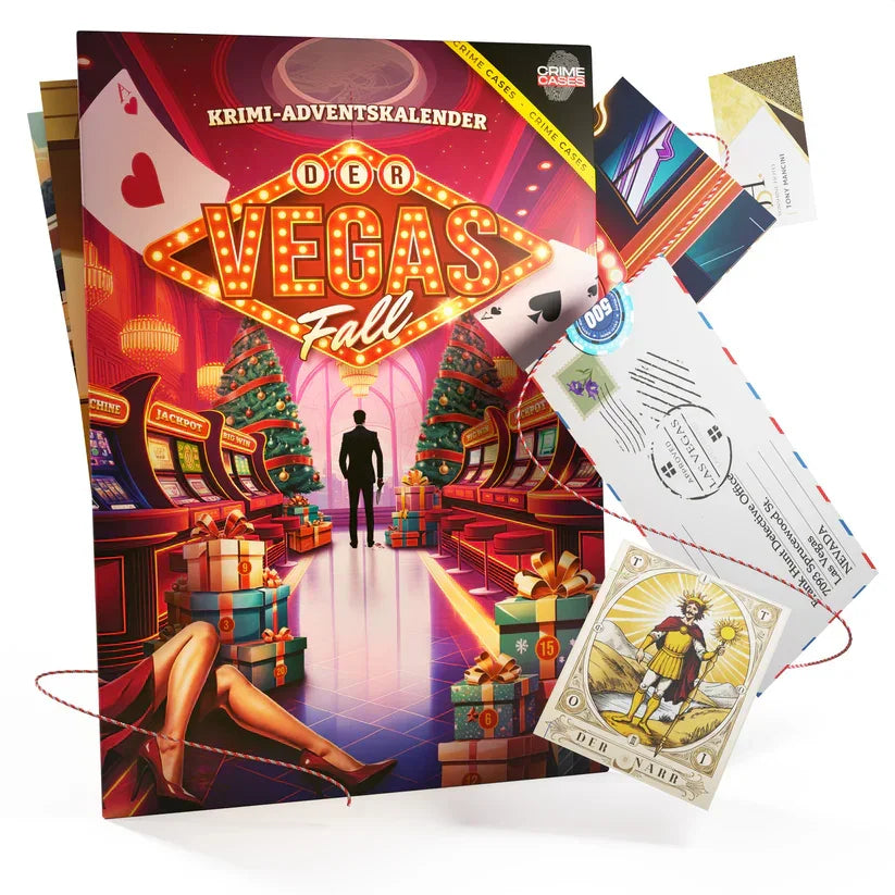 Krimi-Adventskalender Der Vegas Fall mit Spielkarten, Briefen und Hinweisen