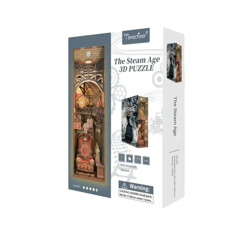 Verpackung des 3D-Puzzles The Steam Age mit Dampflokmotiv