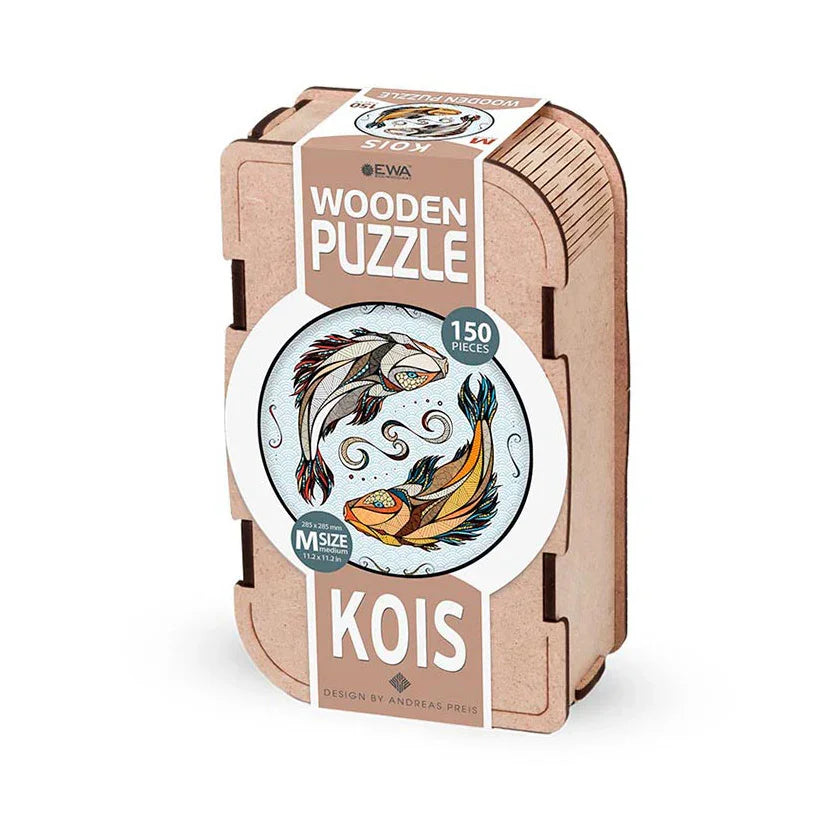 Holzpuzzle mit 150 Teilen in einer Holzschachtel mit Fischmotiv