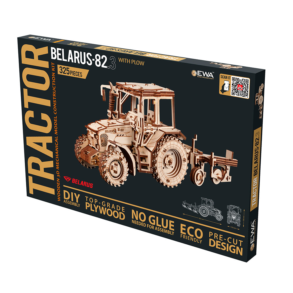 Traktor 82.3 mit Pflug - 3D Holzbausatz