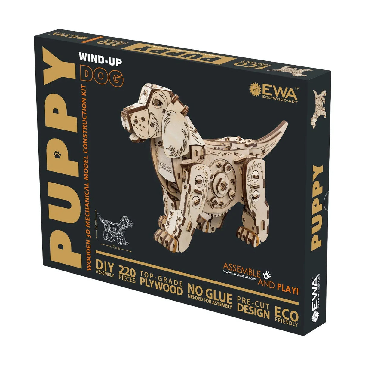 Verpackung des Wind-Up Dog Welpen 3D Holzmodell Bausatzes