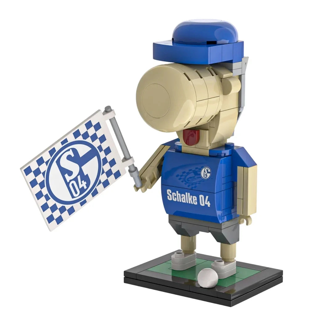 Schalke 04 Blockfigur mit Fahne und Ball auf grünem Sockel