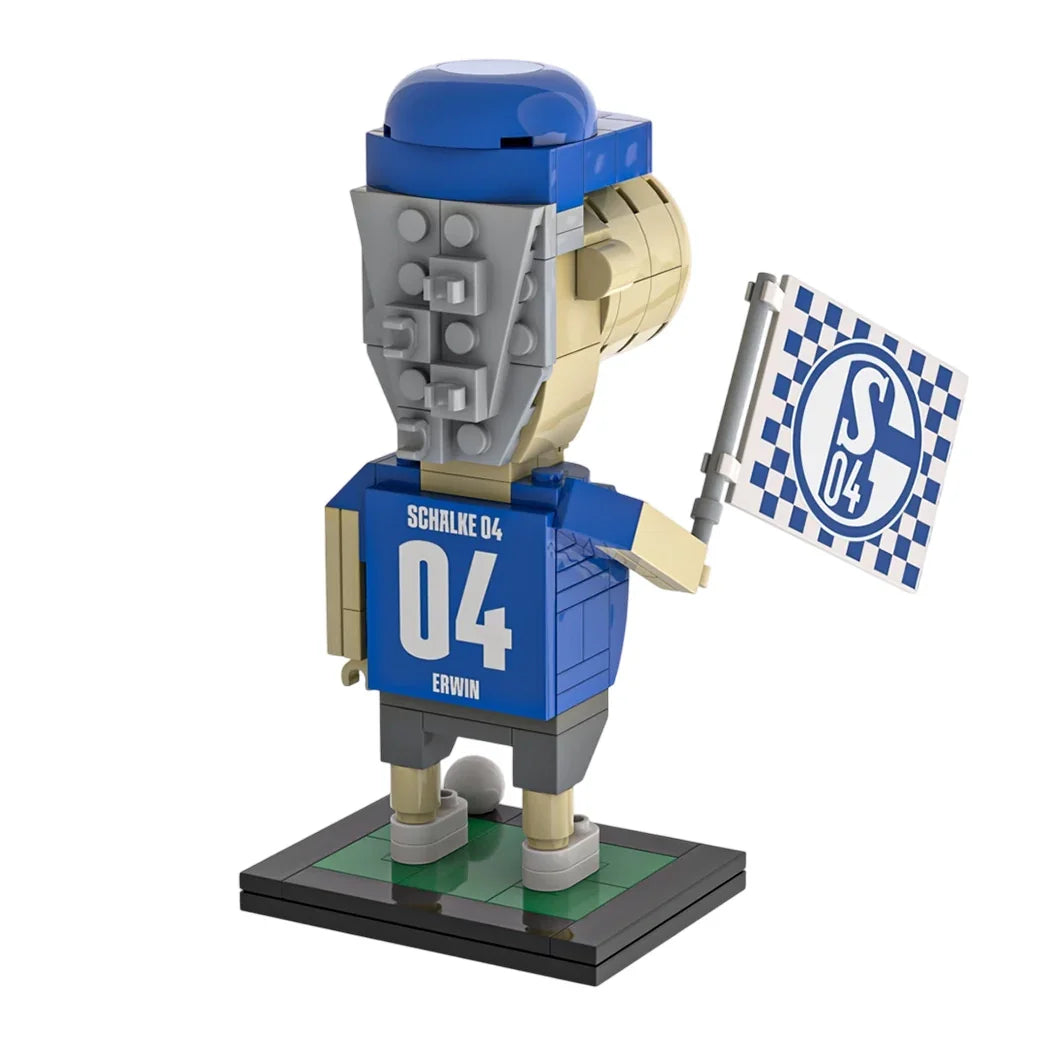 Schalke 04 Erwin Maskottchen-Figur aus Bausteinen mit Fahne