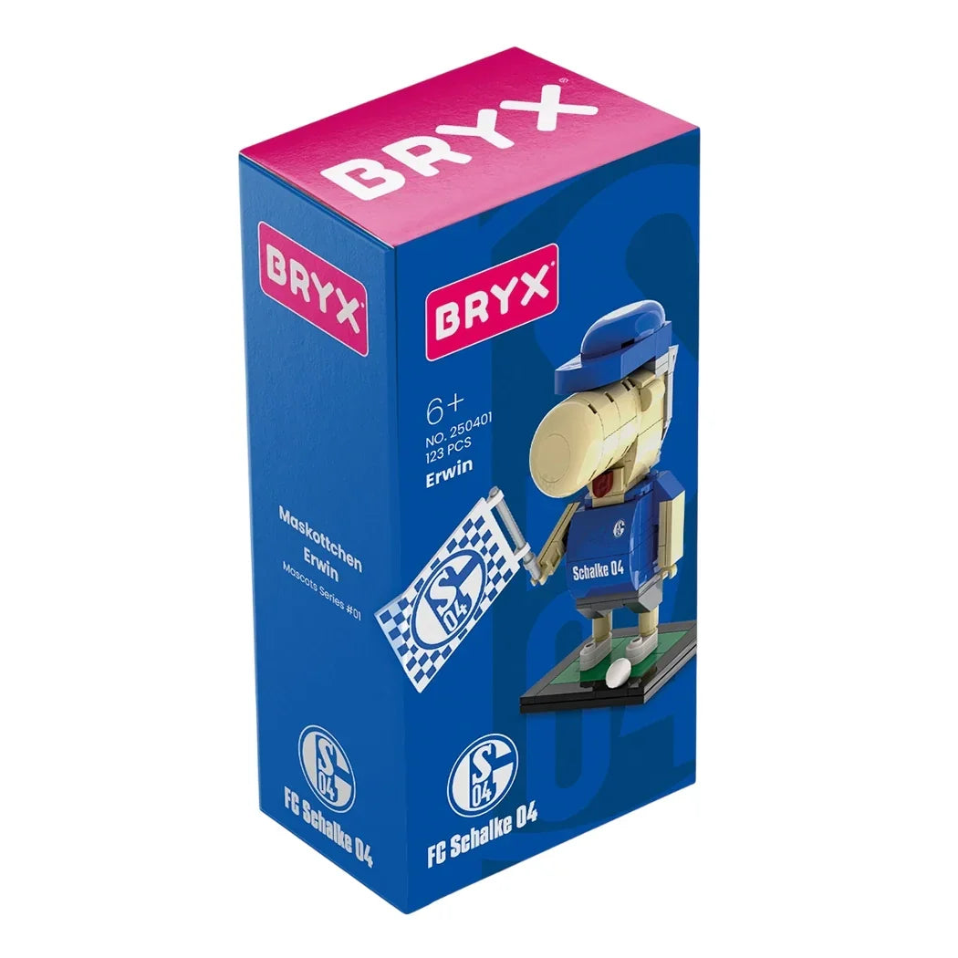 Bryx Maskottchen Erwin Bausatz in blauer und pinker Verpackung