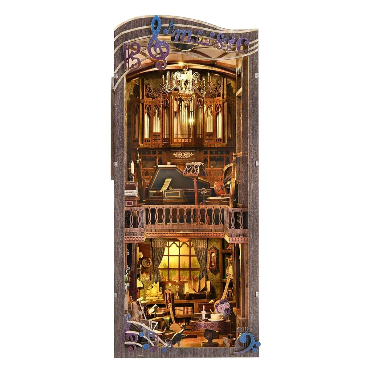 Miniatur-Diorama eines Musikzimmers mit Orgel, Klavier und Noten