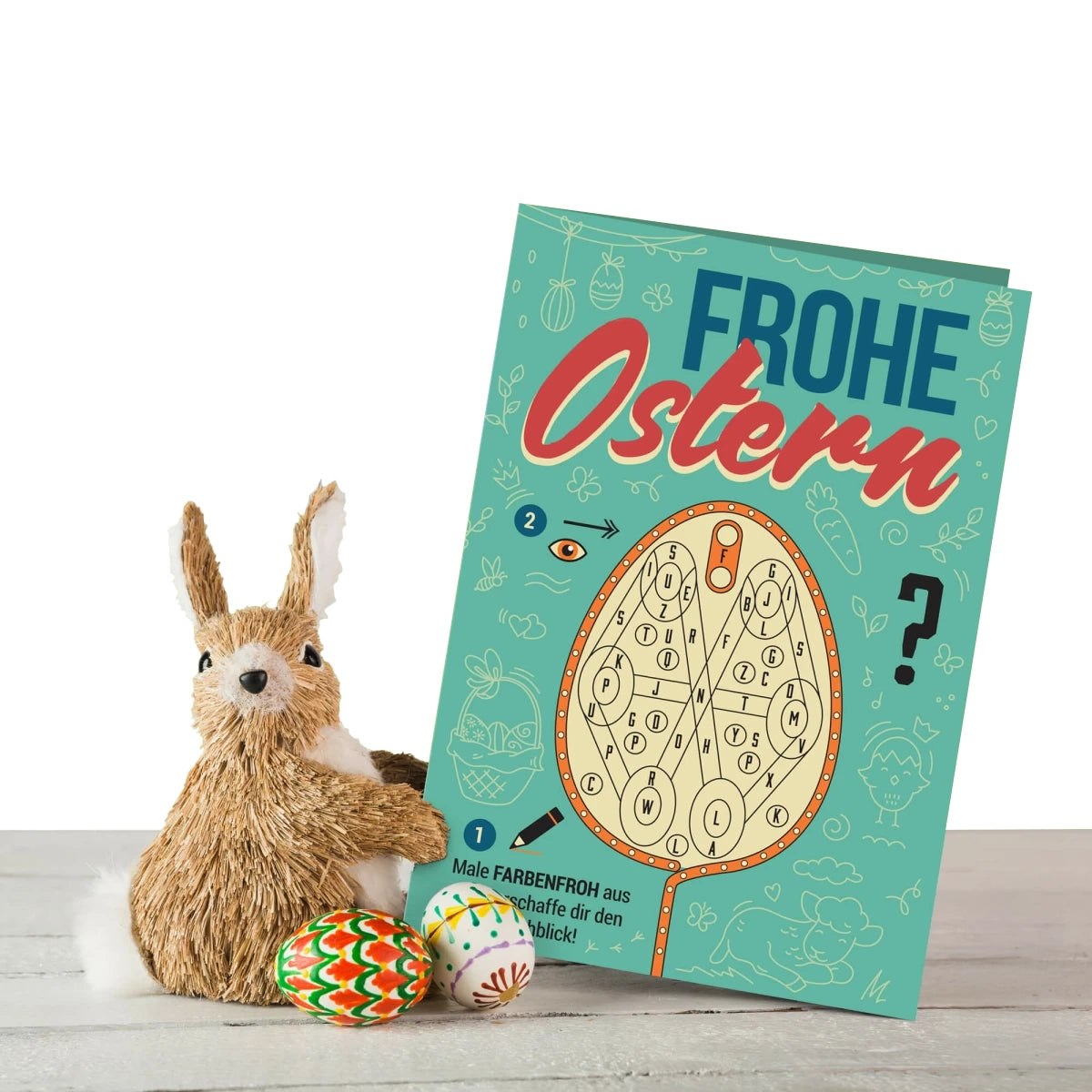 Frohe Ostern - Rätsel-/Escape Grusskarte