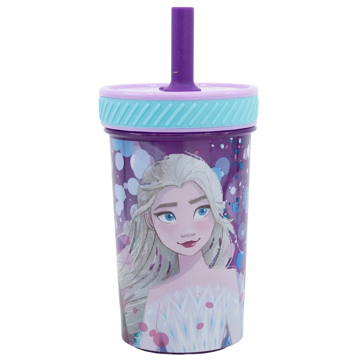 Gobelet anti-fuite Frozen "Violet" - Résistant aux chutes - avec paille en silicone (370 ml)