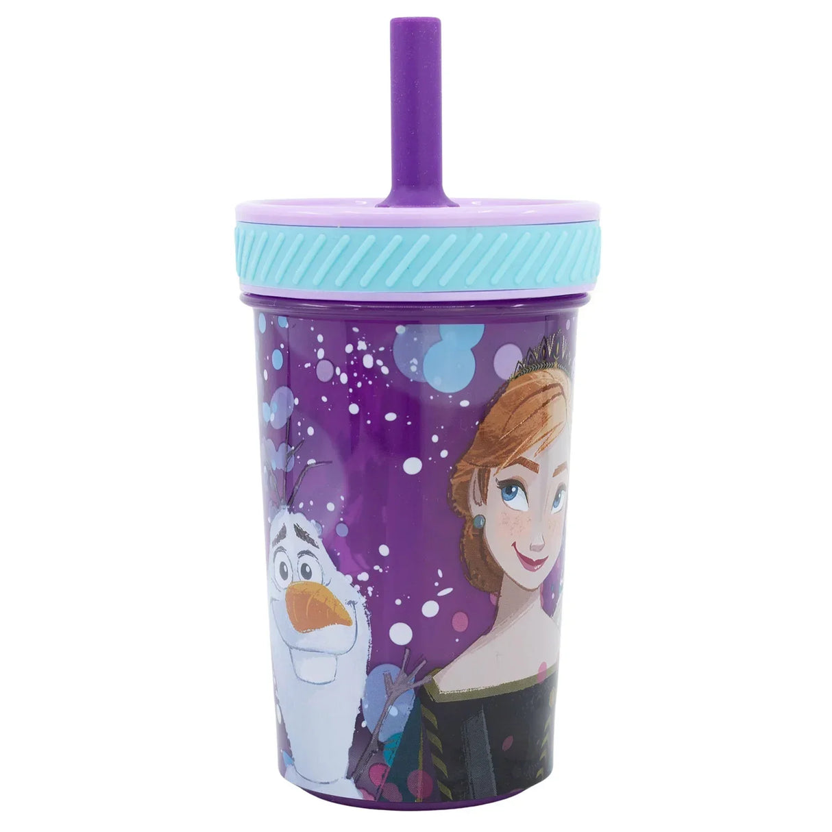 Gobelet anti-fuite Frozen "Violet" - Résistant aux chutes - avec paille en silicone (370 ml)