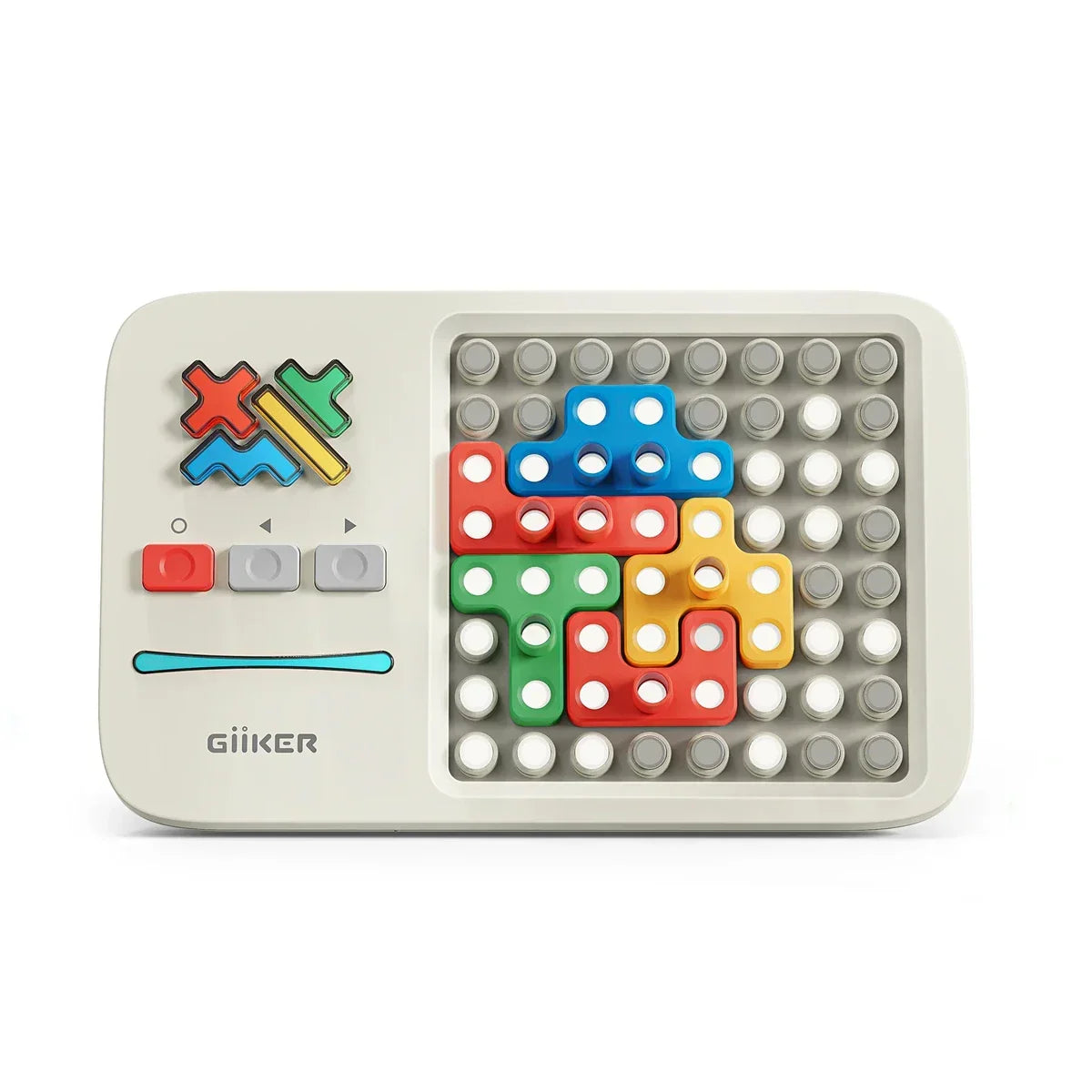 Giiker Smart Four-in-a-Row Puzzle mit bunten Spielsteinen auf weißem Hintergrund