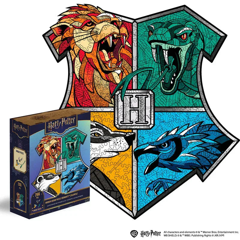 Harry Potter Hogwarts Wappen Puzzle mit Löwe, Schlange, Dachs und Adler