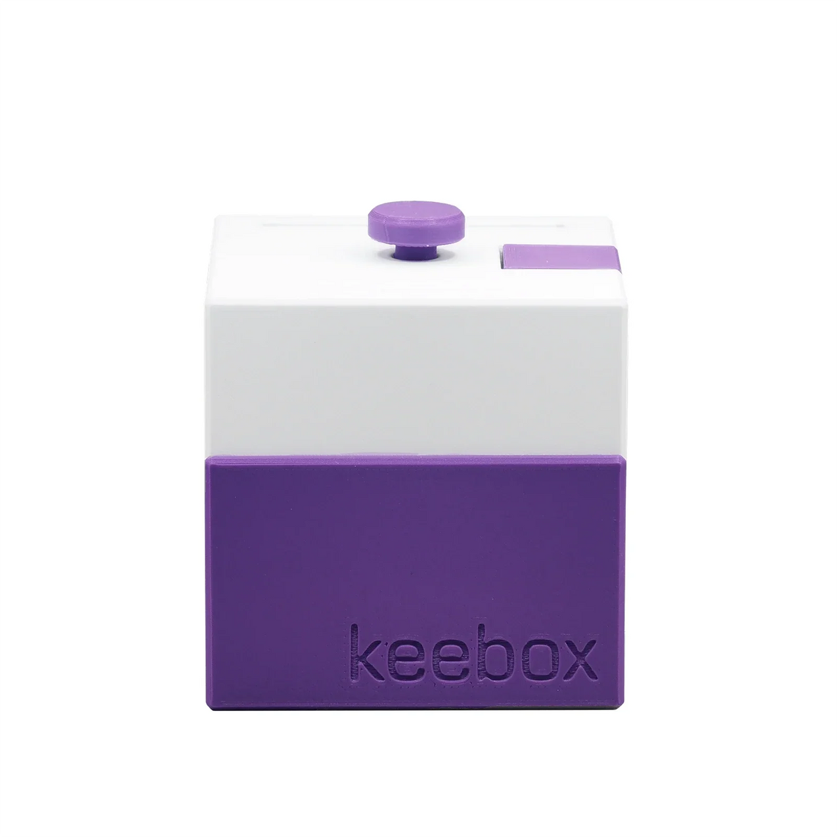Keebox Würfel in Weiß und Lila mit lila Knopf oben