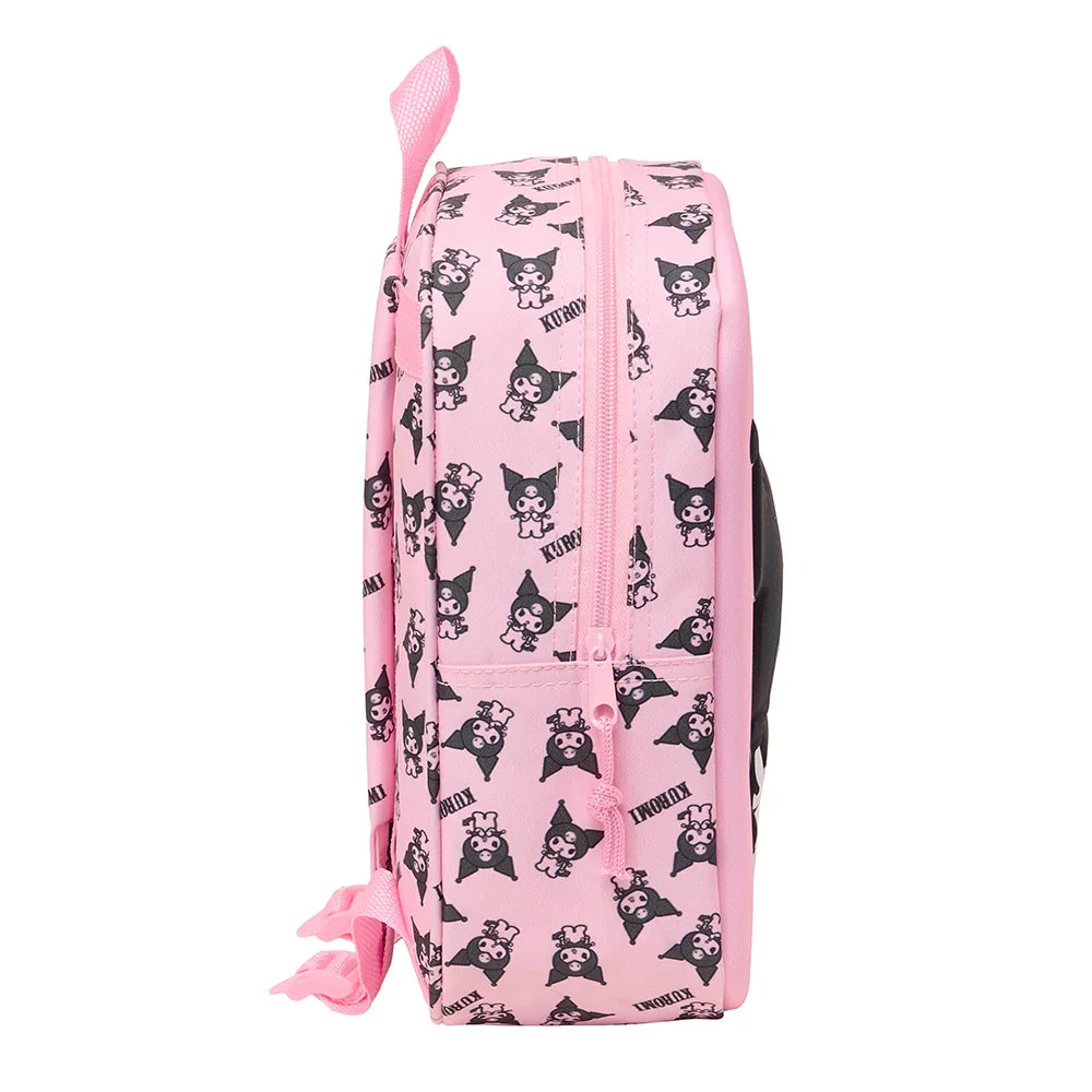 Rosa Rucksack mit Kuromi-Muster und Reißverschluss