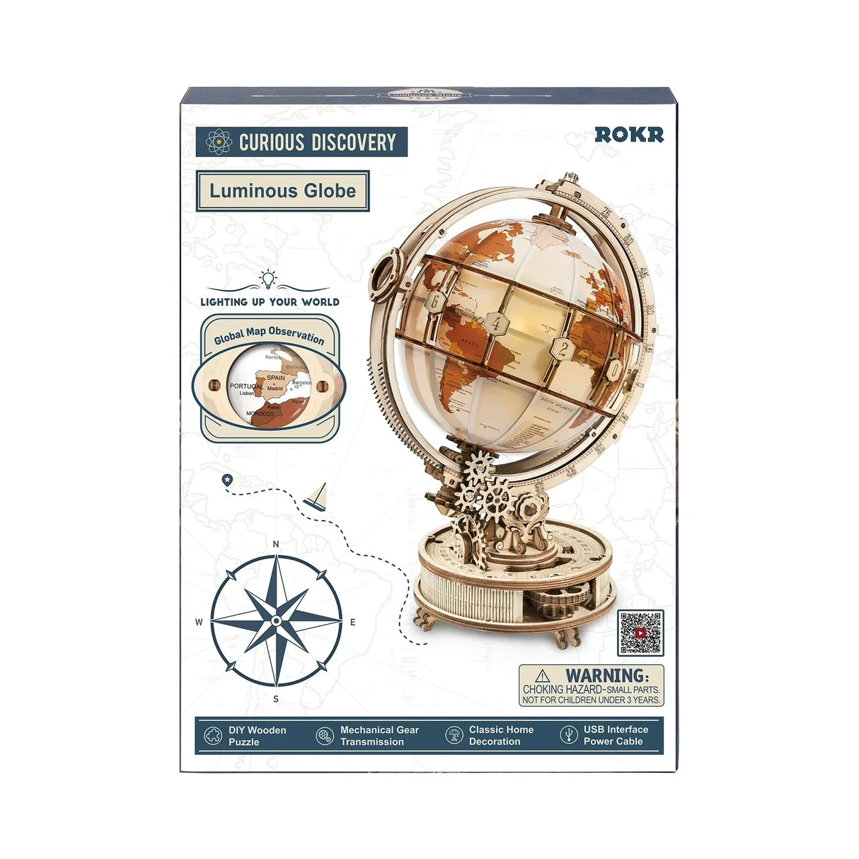 Globe lumineux - Kit de construction en bois 3D