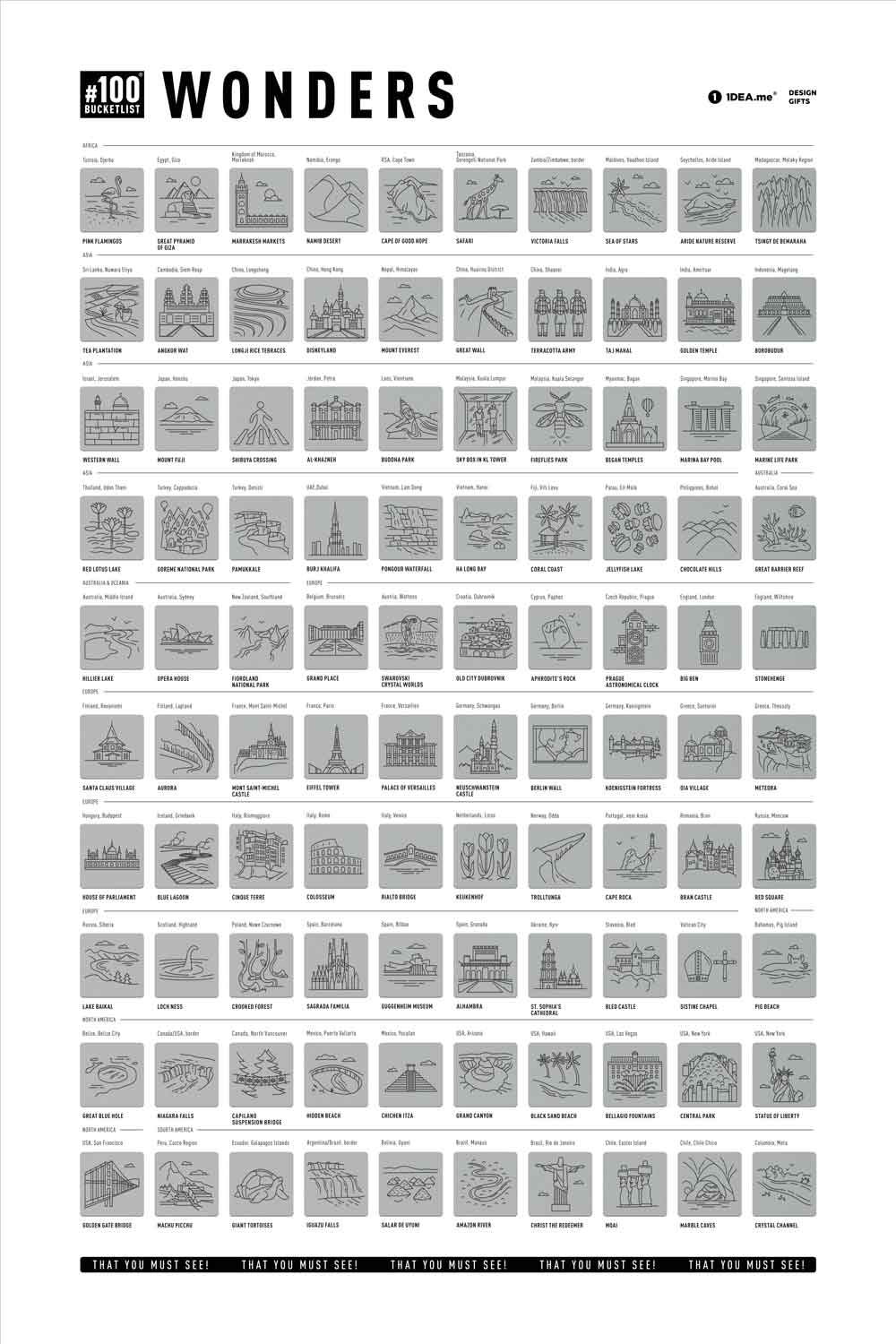 Weltwunder 100 Bucketlist - Rubbelposter / Scratch Map