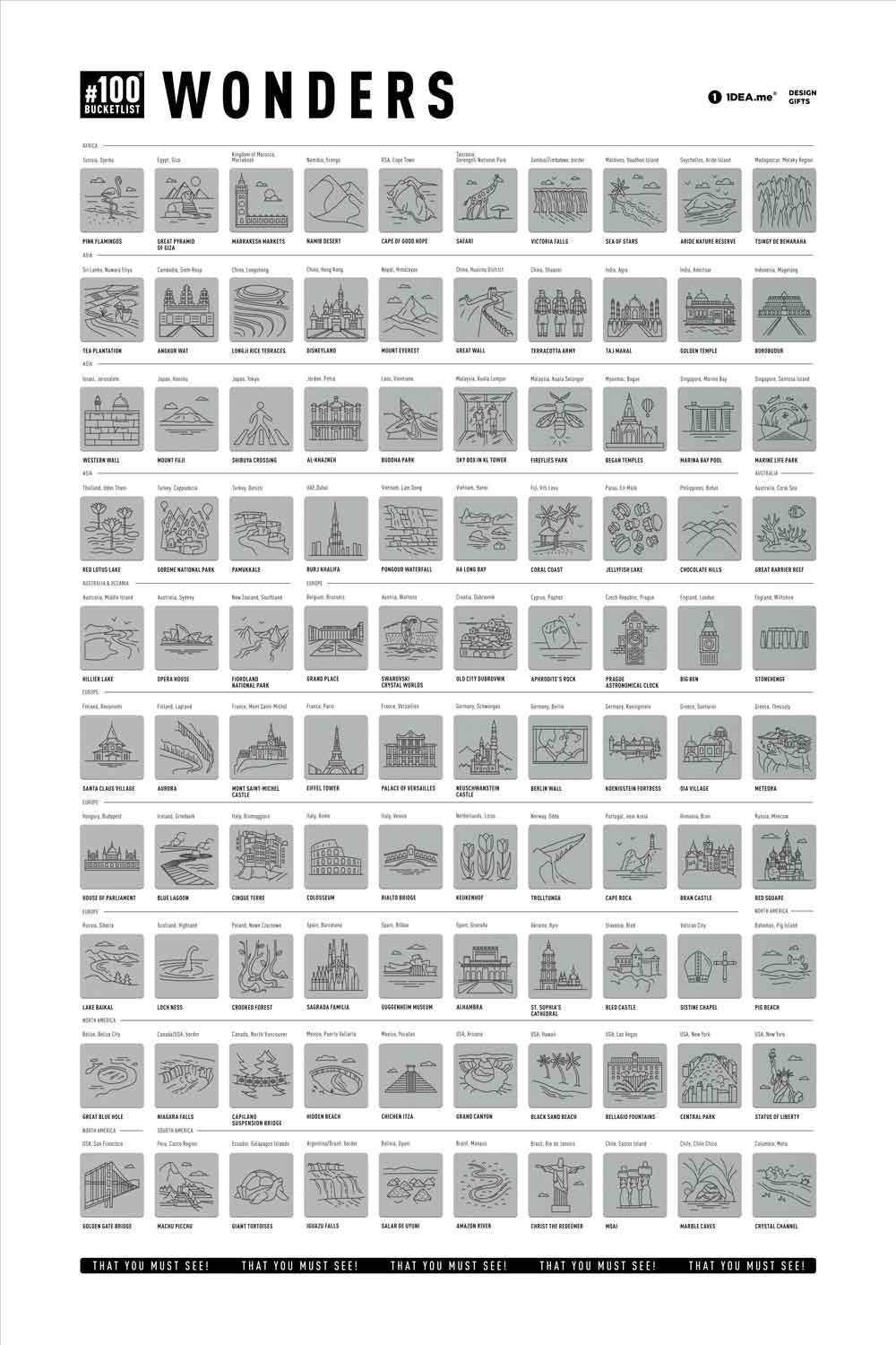 Weltwunder 100 Bucketlist - Rubbelposter / Scratch Map
