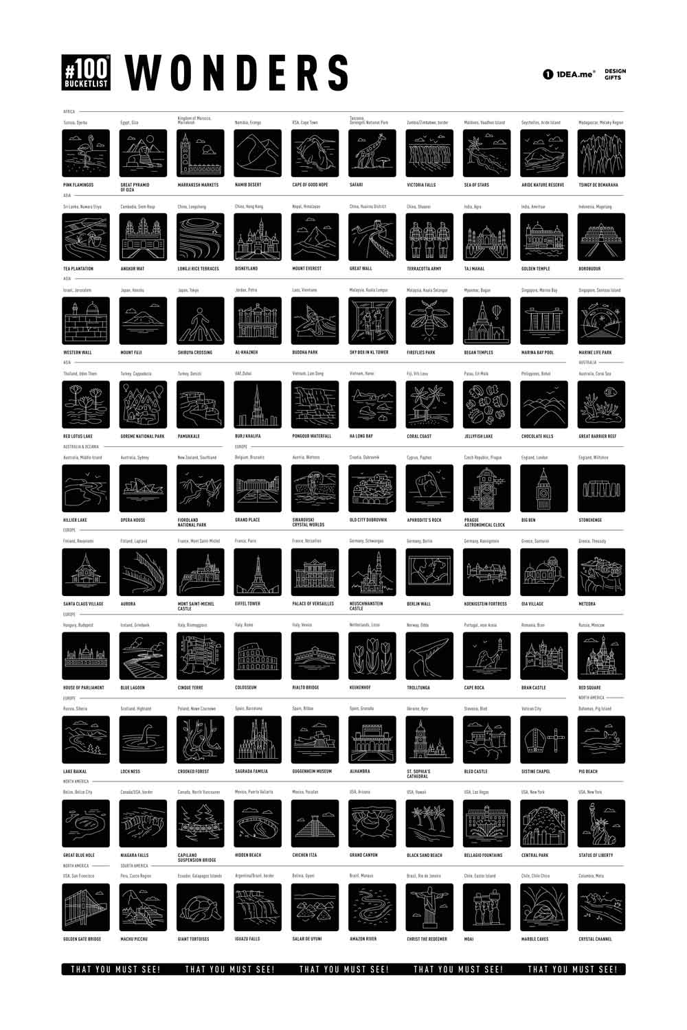 Weltwunder 100 Bucketlist - Rubbelposter / Scratch Map