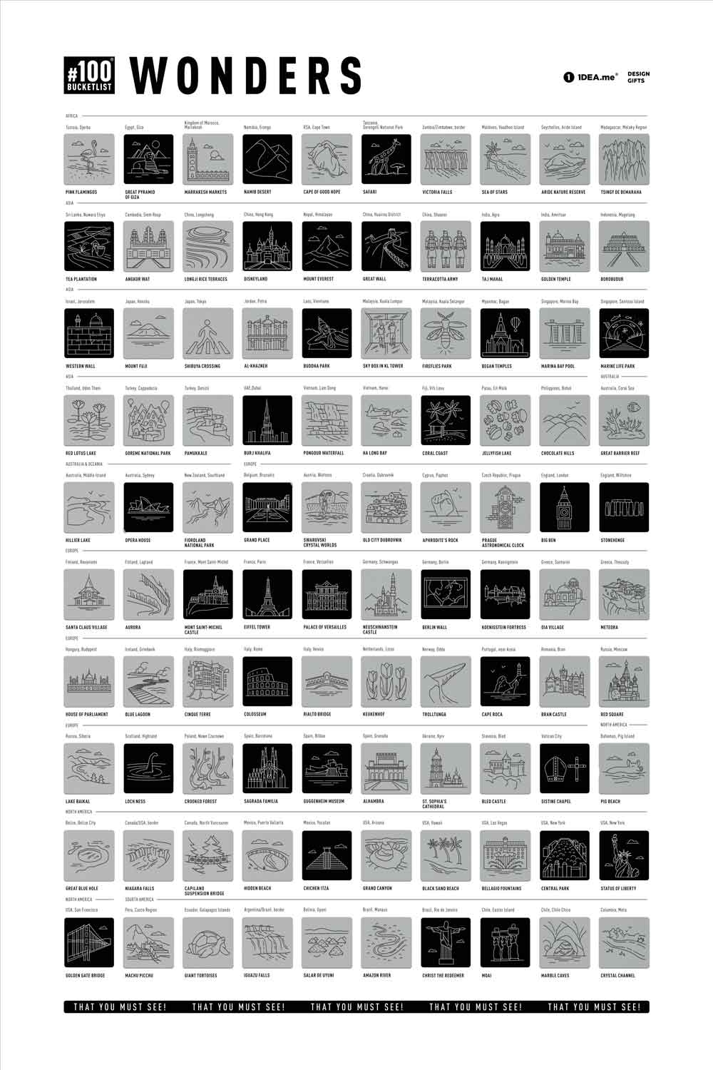 Weltwunder 100 Bucketlist - Rubbelposter / Scratch Map
