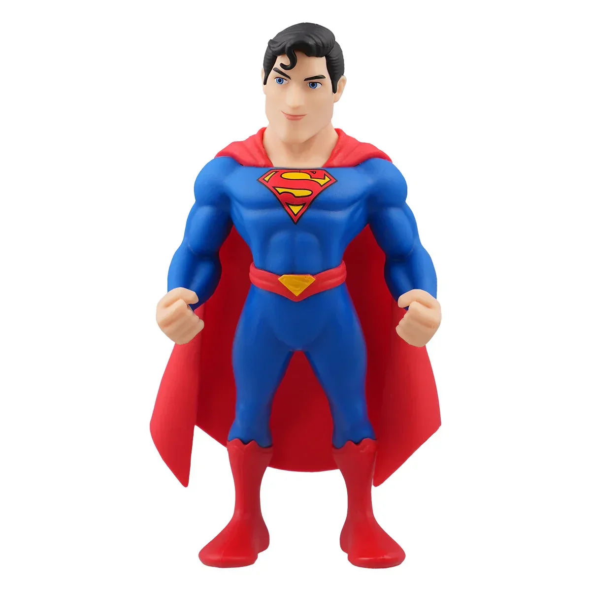 Superman-Figur in blauem Anzug mit rotem Umhang und Stiefeln