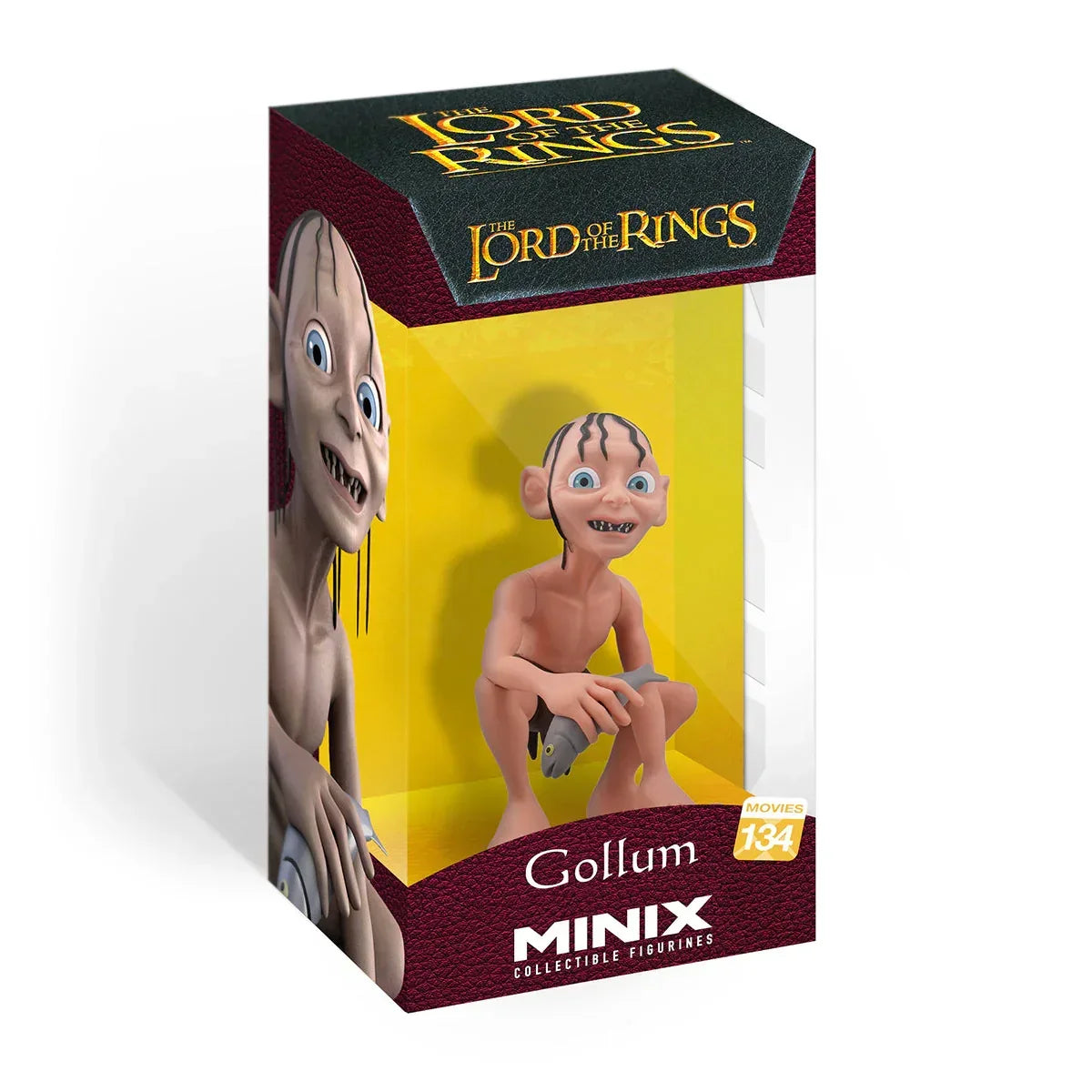 Gollum Minix Sammelfigur in Verpackung, kniend mit Fisch, Herr der Ringe Logo