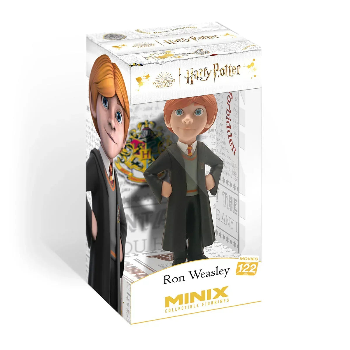 Minix Sammelfigur von Ron Weasley in Hogwarts-Uniform in einer transparenten Box