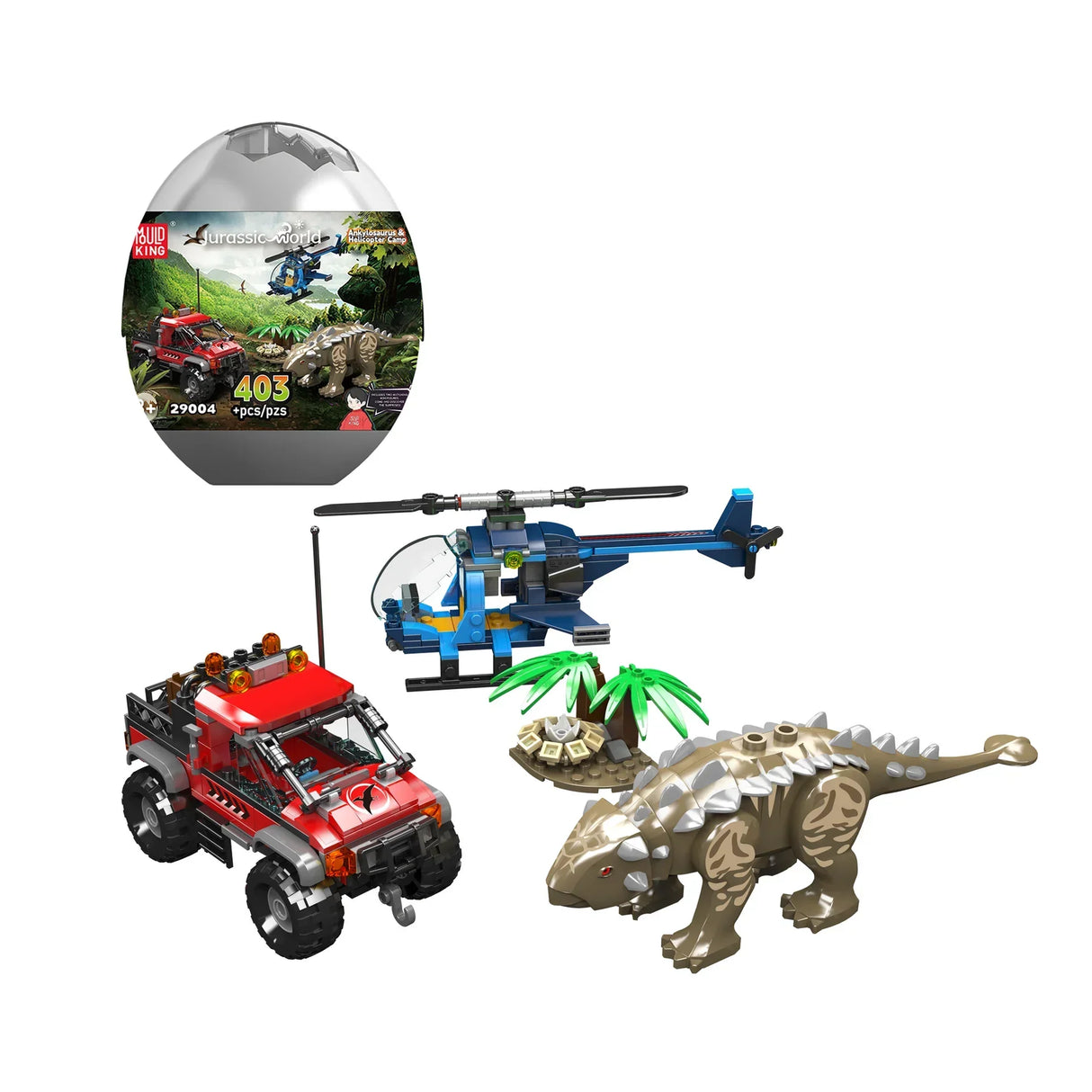 Ankylosaurus Hélicoptère & Camp Tout-Terrain - Briques de construction