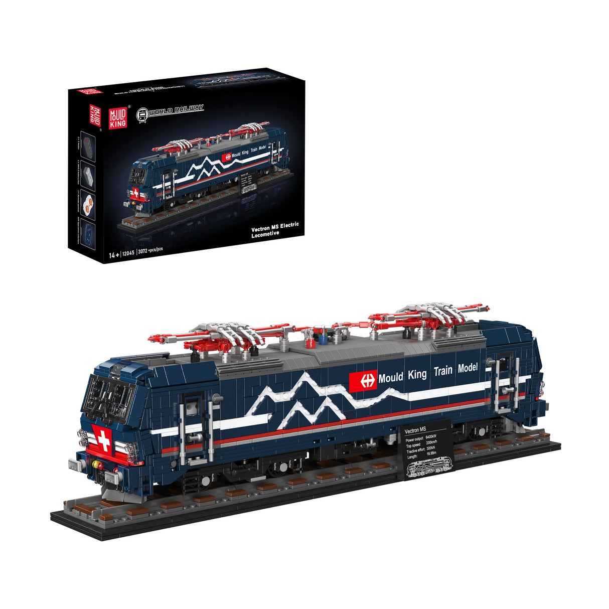 Mould King Elektrolokomotive Vectron MS Klemmbausteine Set 12045 – blaue E-Lok mit Stromabnehmern und 3072 Teilen