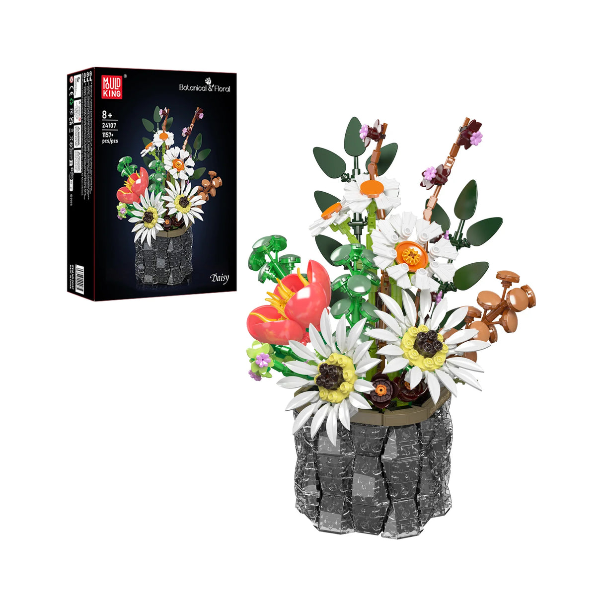 Mould King Gänseblümchen im Topf Klemmbausteine Set 24107 – Blumenstrauß Botanical mit Verpackung und 1157 Teilen