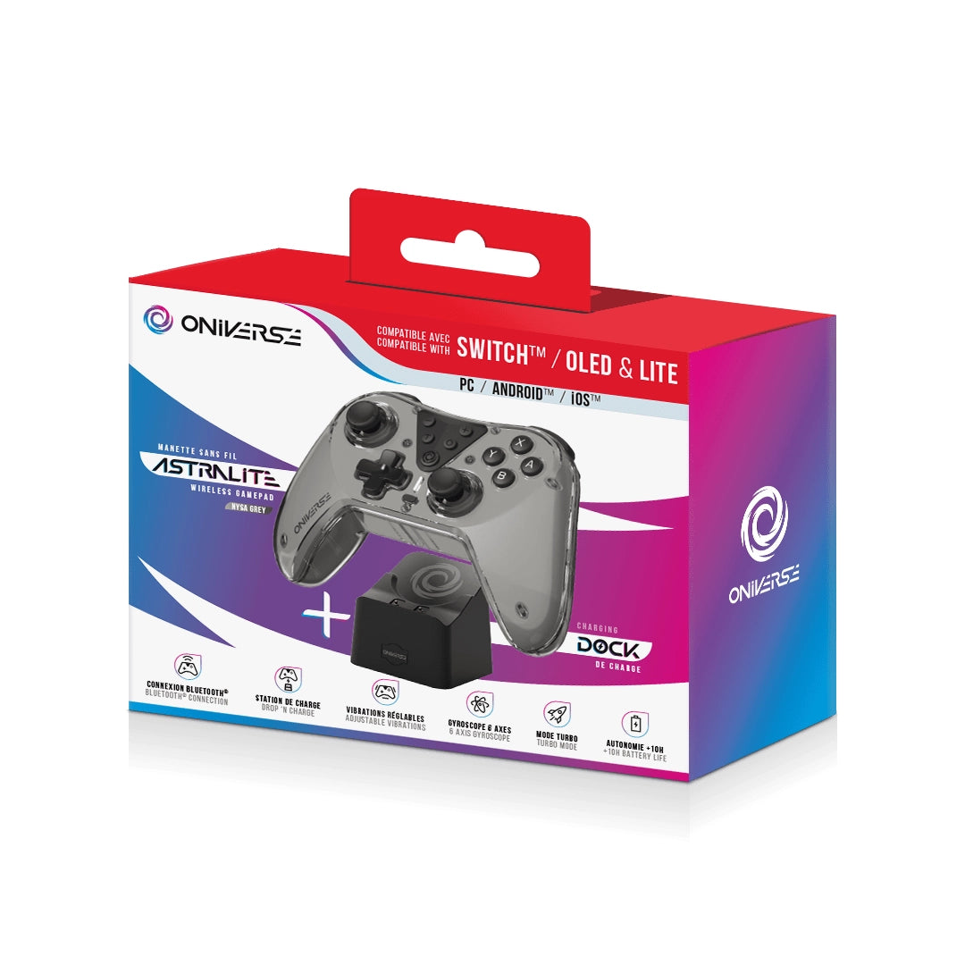 ASTRALITE Nysa Grey - Bluetooth Controller für Nintendo Switch, PC, IOS & Android (inkl. Ladestation)