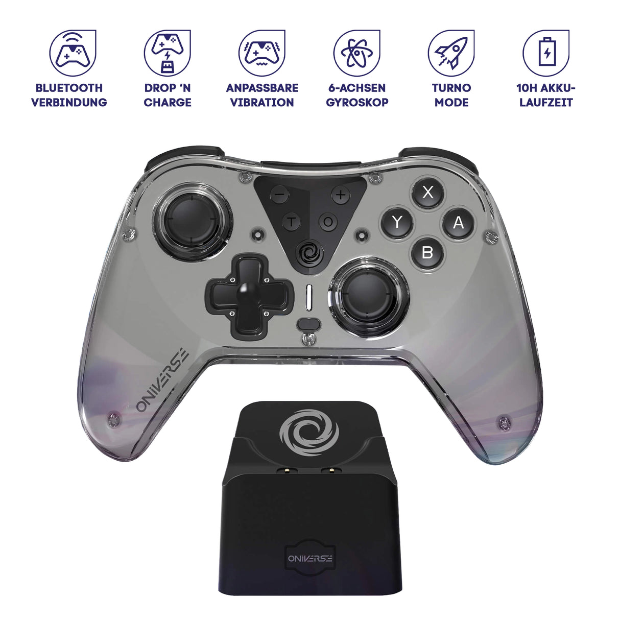 ASTRALITE Nysa Grey - Bluetooth Controller für Nintendo Switch, PC, IOS & Android (inkl. Ladestation)