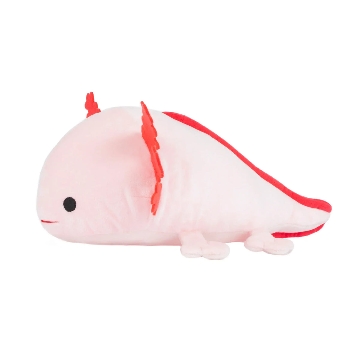 Rosa Axolotl-Plüschtier mit roten Kiemen und Rückenflosse