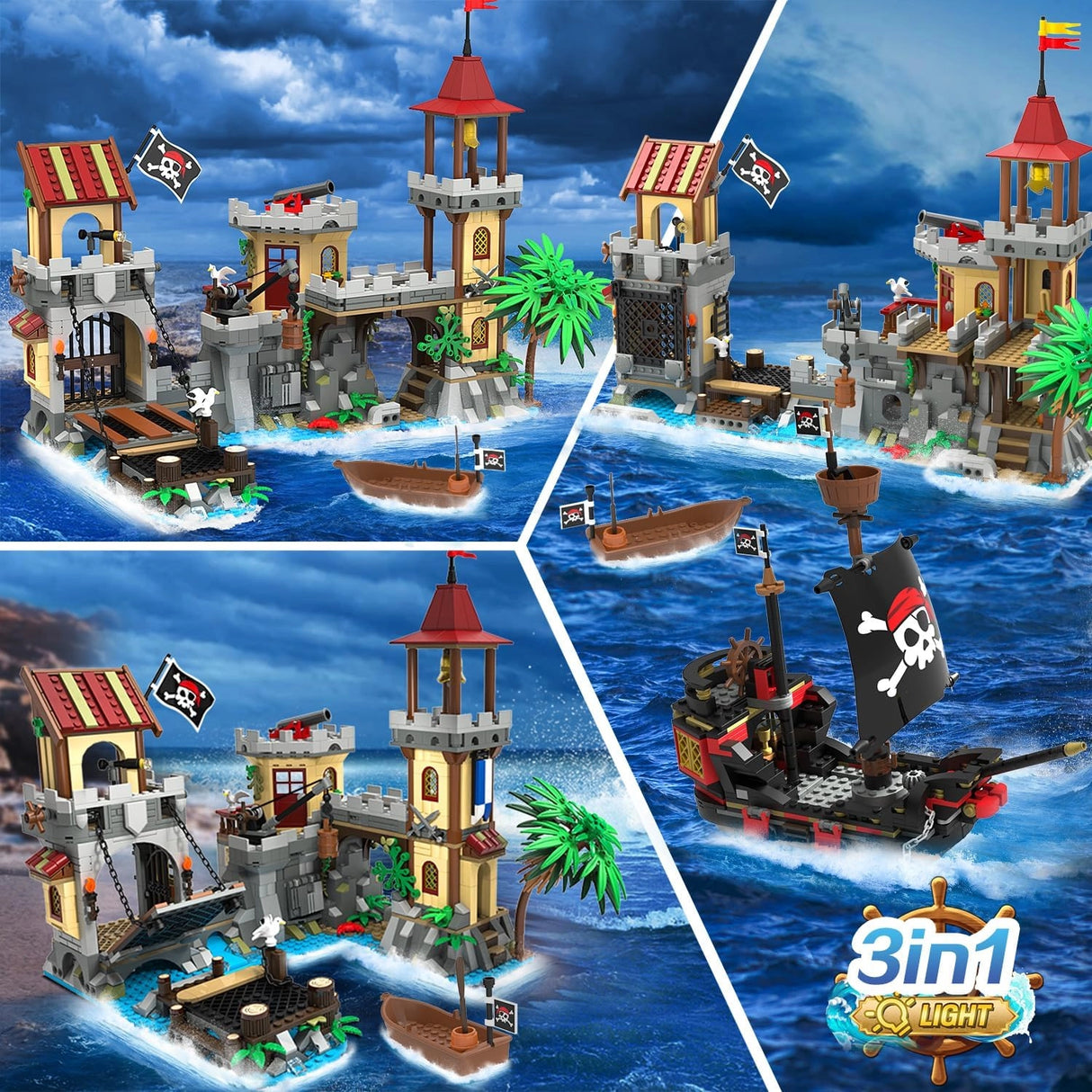 Piratenburg mit Piratenschiff - Klemmbausteine
