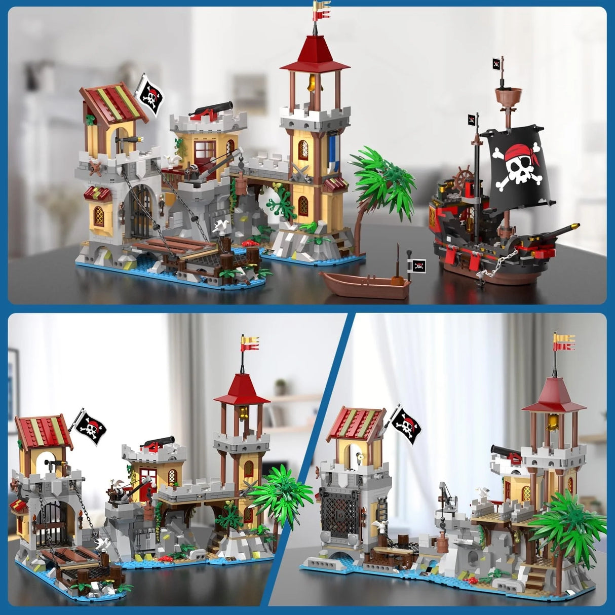 Piratenburg mit Piratenschiff - Klemmbausteine