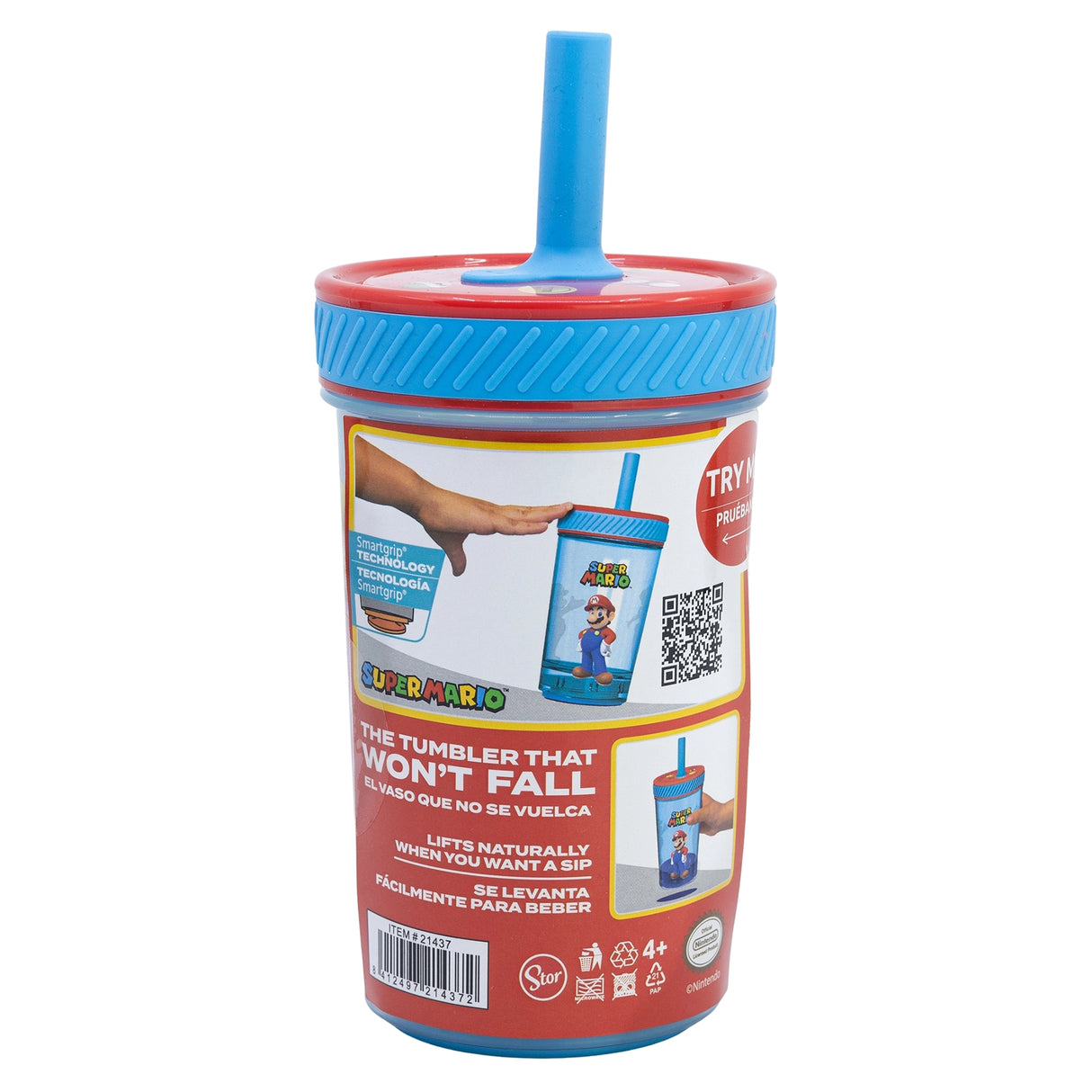 Super Mario "Fun Emotions" - Drop Safe - Auslaufsicherer Becher mit Silikonstrohhalm (370 ml)