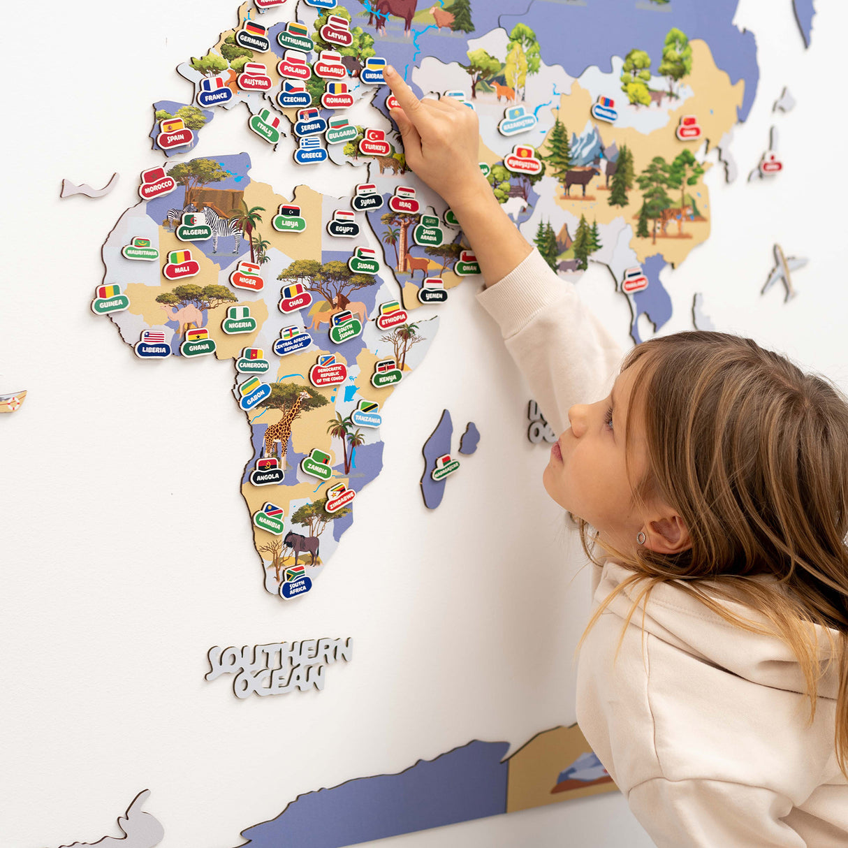 2D Kinder Weltkarte aus Holz - Wanddekoration