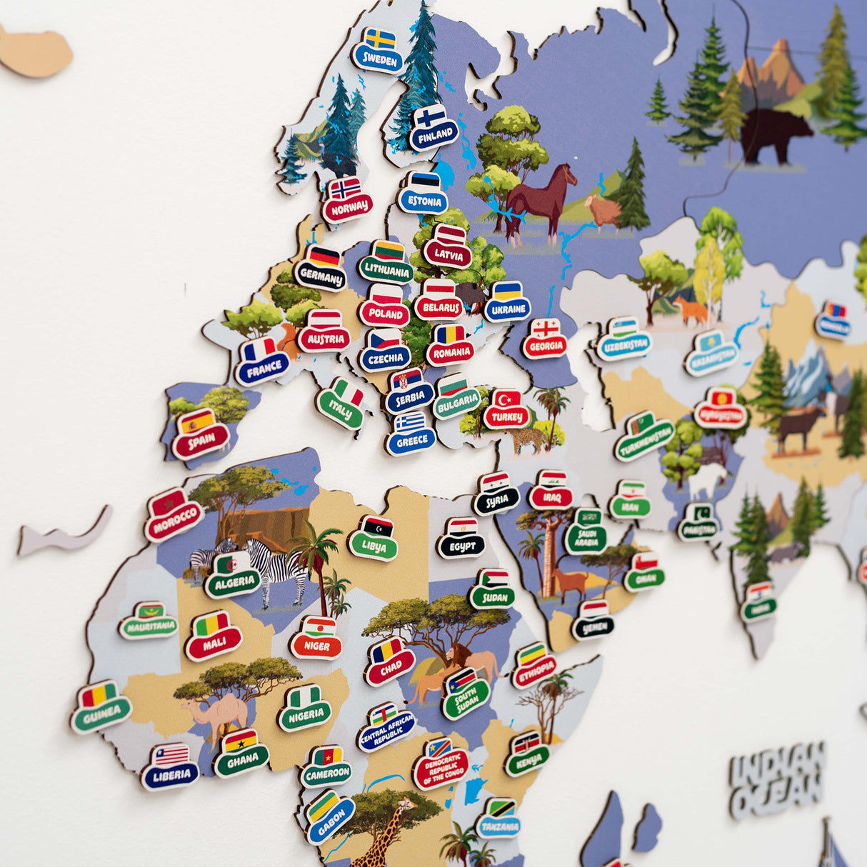 2D Kinder Weltkarte aus Holz - Wanddekoration