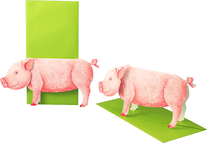 Schweinchen - 3D Grusskarte - derdealer.ch