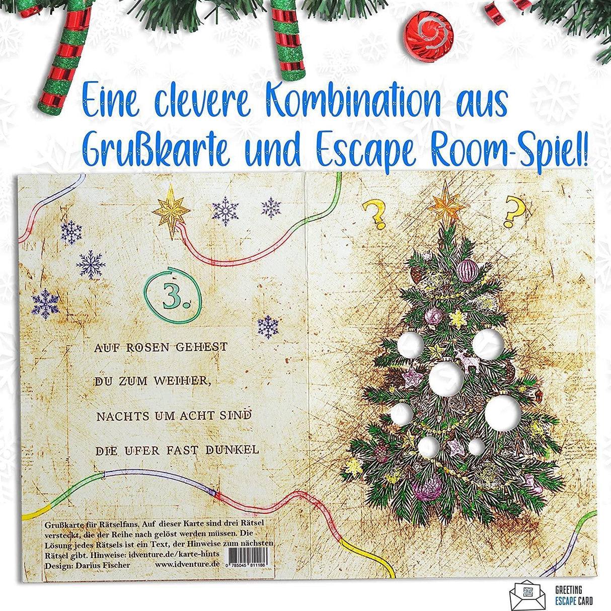 Frohe Weihnachten - Rätsel-/Escape Grusskarte - derdealer.ch
