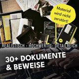 30 Dokumente und Beweise für die Ermittlungen im Krimispiel Mord in der vierten Etage