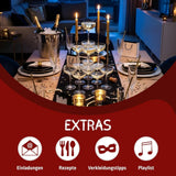 Festlich dekorierter Tisch und Luxusyacht-Extras: Einladungen, Rezepte, Verkleidungstipps und Playlist