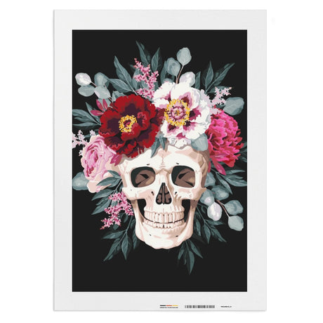 Schädel mit Blumenkranz - Malen nach Zahlen