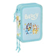 Hellblauer Bleistiftbeutel mit Bluey und Bingo, Reißverschlüsse mit blauen Kordeln