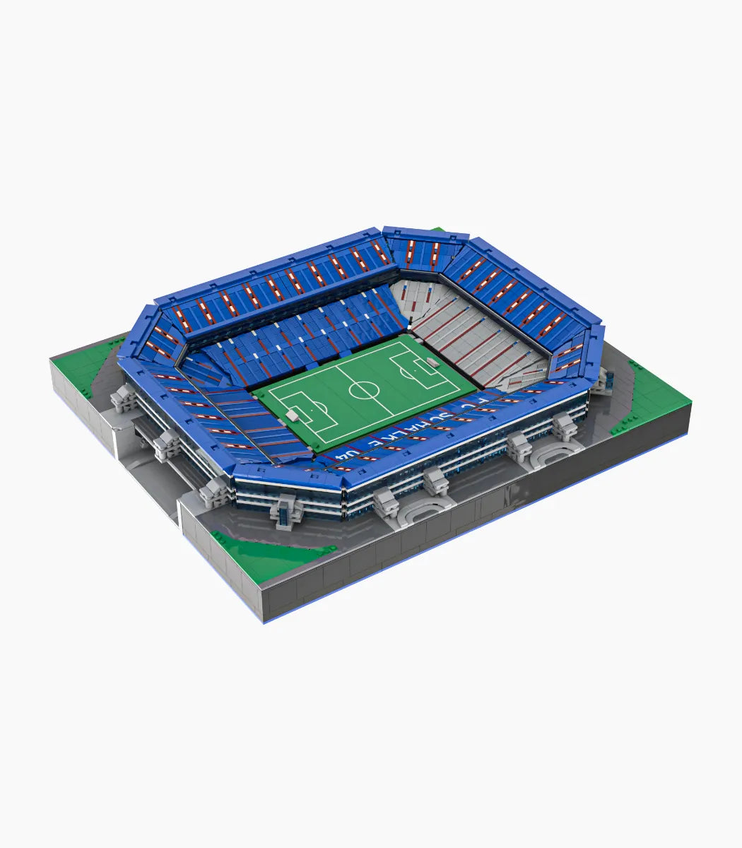 Blaue Tribünen der VELTINS-Arena aus Klemmbausteinen