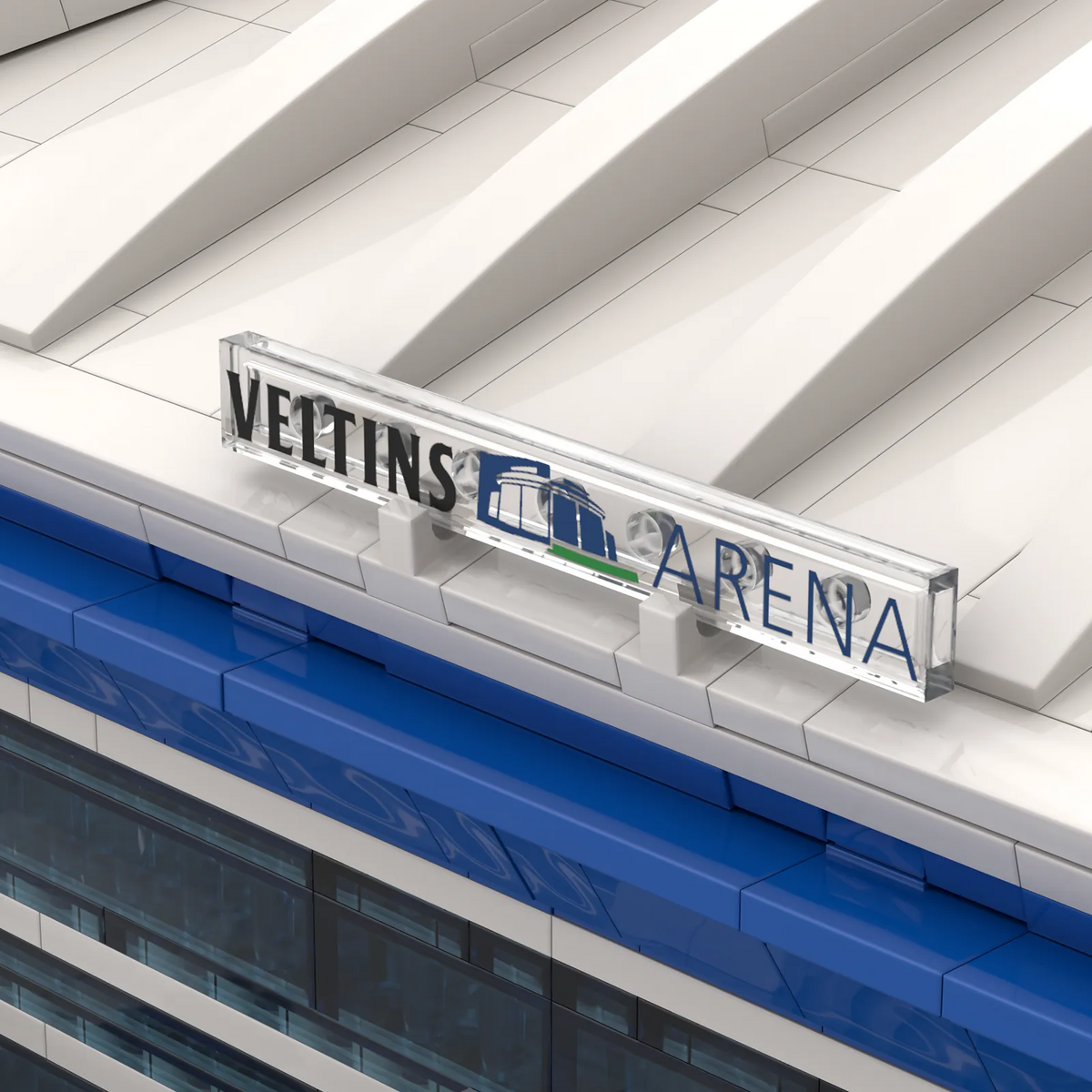 Bedruckter VELTINS-Arena Schriftzug auf dem Dach